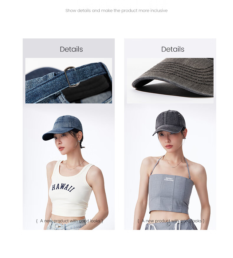 FANCET Baseball Cap for Women, Washed Denim Style Hat, Korean Version Large Head Circumference Sports Cap for Men, Duck Tongue Cap, Couple's Hat 6