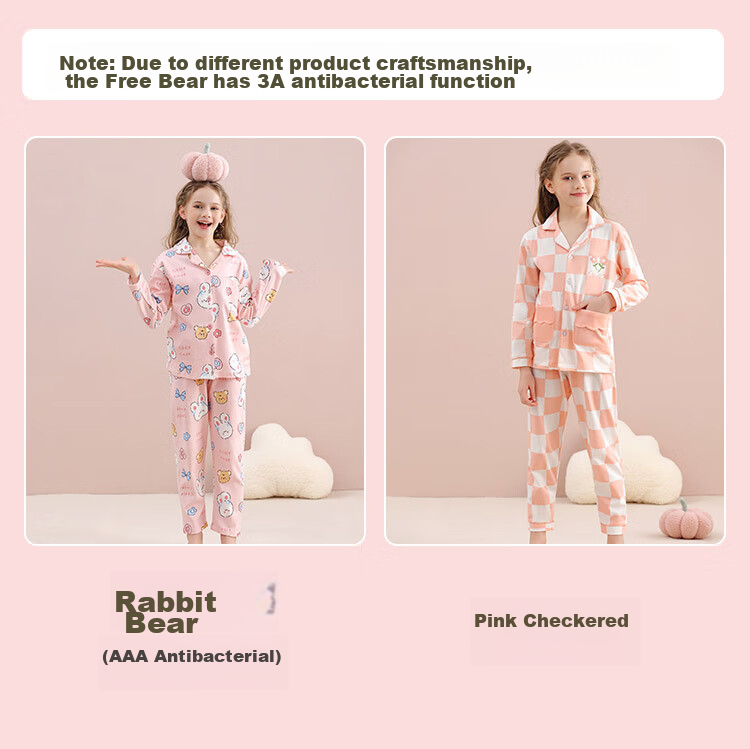Nanjiren Children's Pajamas for Girls, Pure Cotton Sleepwear, Spring And Summer Home Wear Set for Little Girls, Pink Floral Pattern, Size 130 1