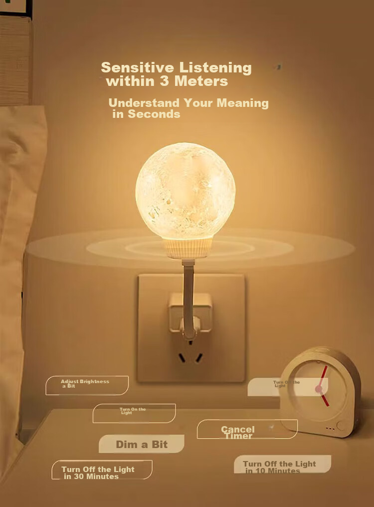 Heart Lock Voice-Controlled Moon Night Light Smart Voice-Controlled Lamp Bedroom Bedside Mood Light Language-Controlled Sensor Light Birthday Gift 4