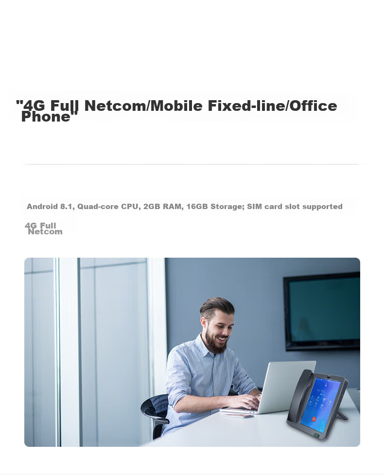 Yijiantong Android Smart 4G All-Network Large Screen Recording Desk Phone 2S 8-Inch Touchscreen Internet Video Support WiFi Bluetooth Card Slot Desk Phone 10