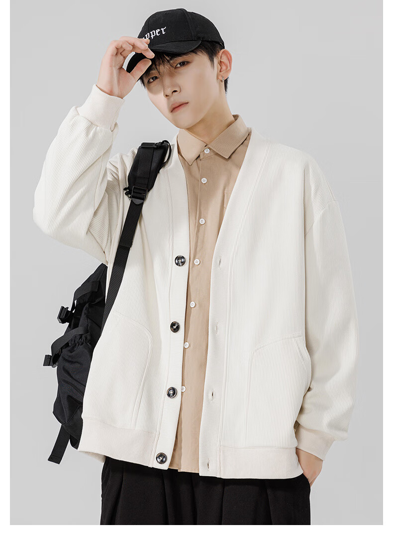 MMOPTOP Japanese-Style Solid Color Knit Sweater, Long-Sleeved Men's Spring And Autumn Vintage Loose V-Neck Cardigan MT2350 Black M 10