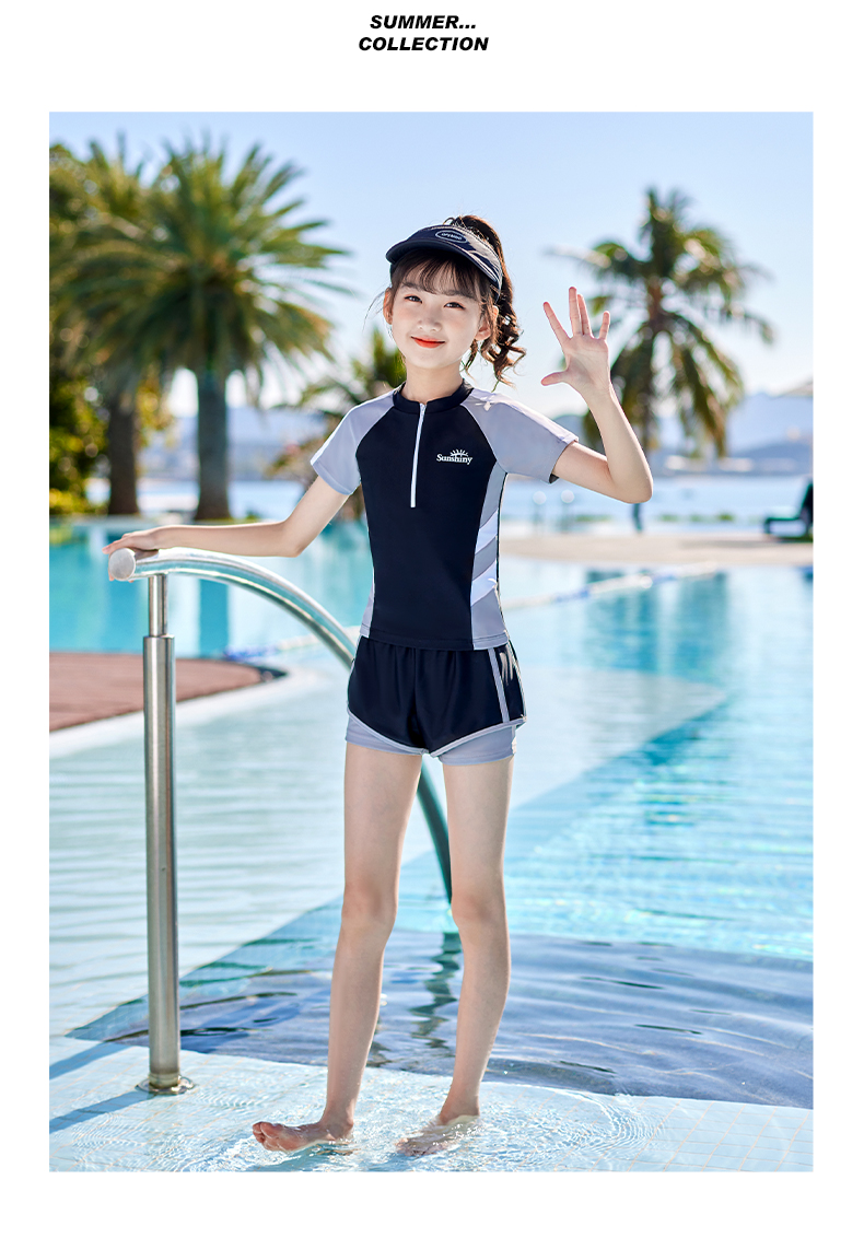 Youyou Girls' Two-Piece Swimsuit, Breathable Hot Spring Swimming Set, Four Pieces, 32005 Pink XL 8