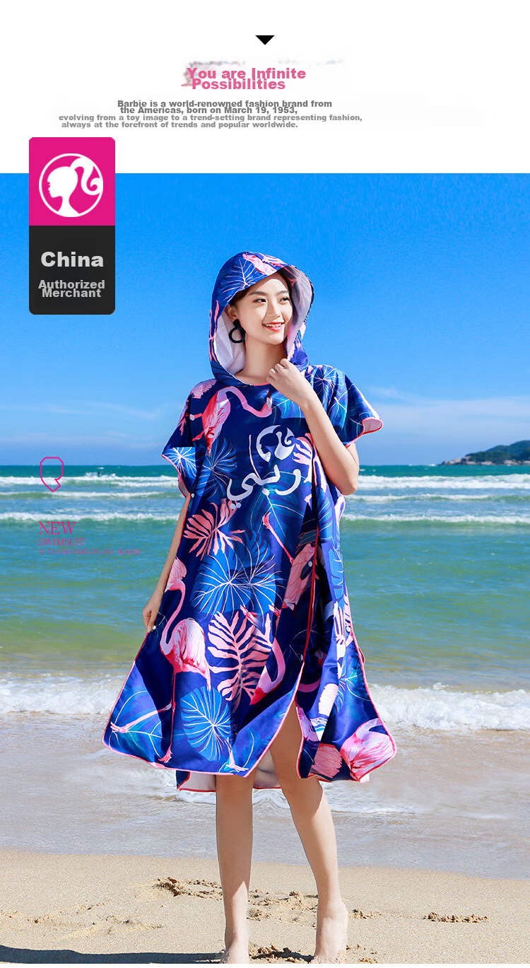 Barbie Fashionable Cloak Bath Towel, Hooded Swimwear, Wearable Beach And Hot Spring Sportswear, Absorbent Towel 1