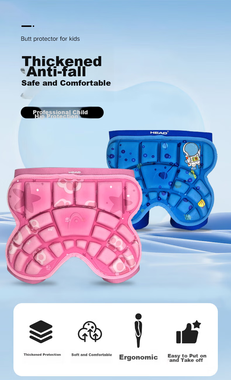 HEAD Roller Skating Protective Gear, Children's Anti-Fall Pants, Inline Skating Hip Pads, Skateboarding And Ice Skating Buttock Pads, Blue, Large Size 1