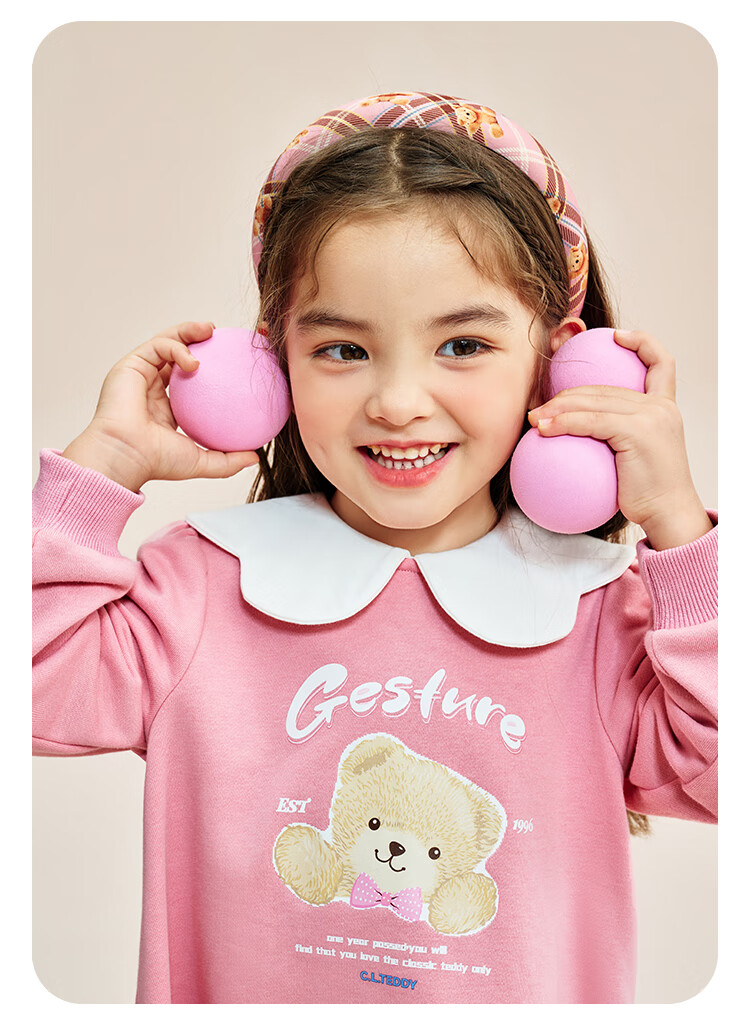 Classic Teddy Girls' Dress Floral Puff Princess Dress Pink 90cm 13