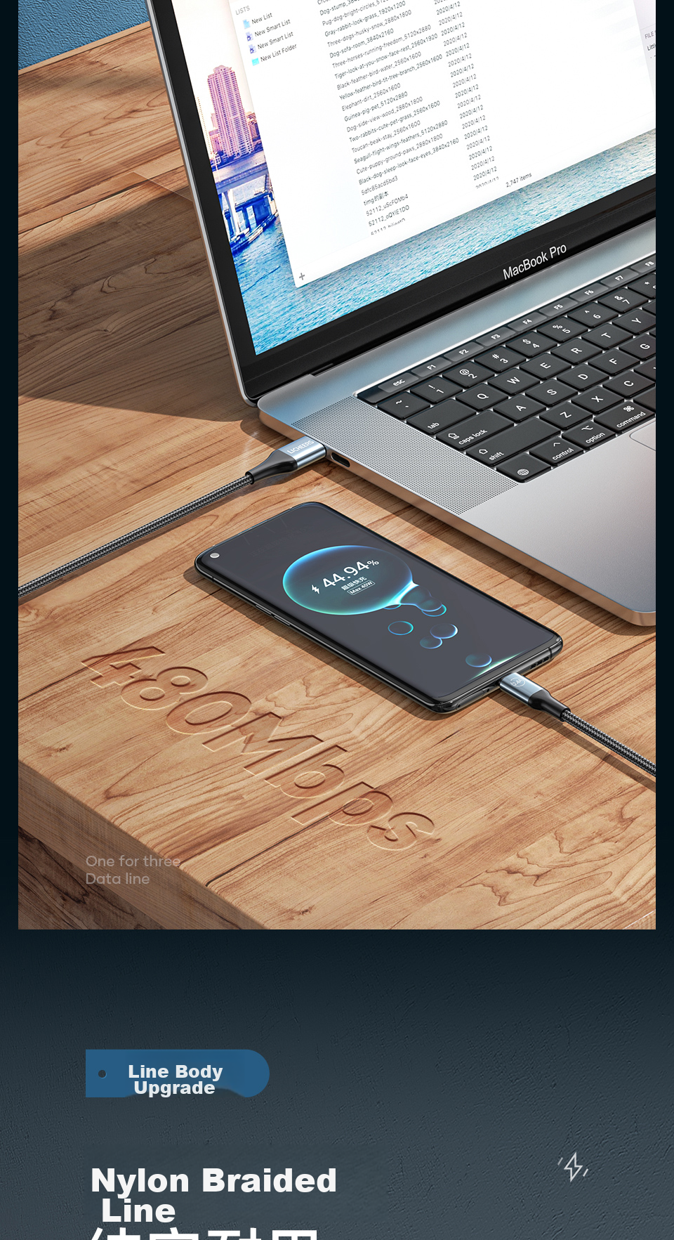 LINGCHEN Data Cable Three-In 6A Fast Charging 66W Charger Suitable for Apple IPhone14/13 Type-C Android Phones, Three-In Charging Cable 1.8 Meters LC-439 12
