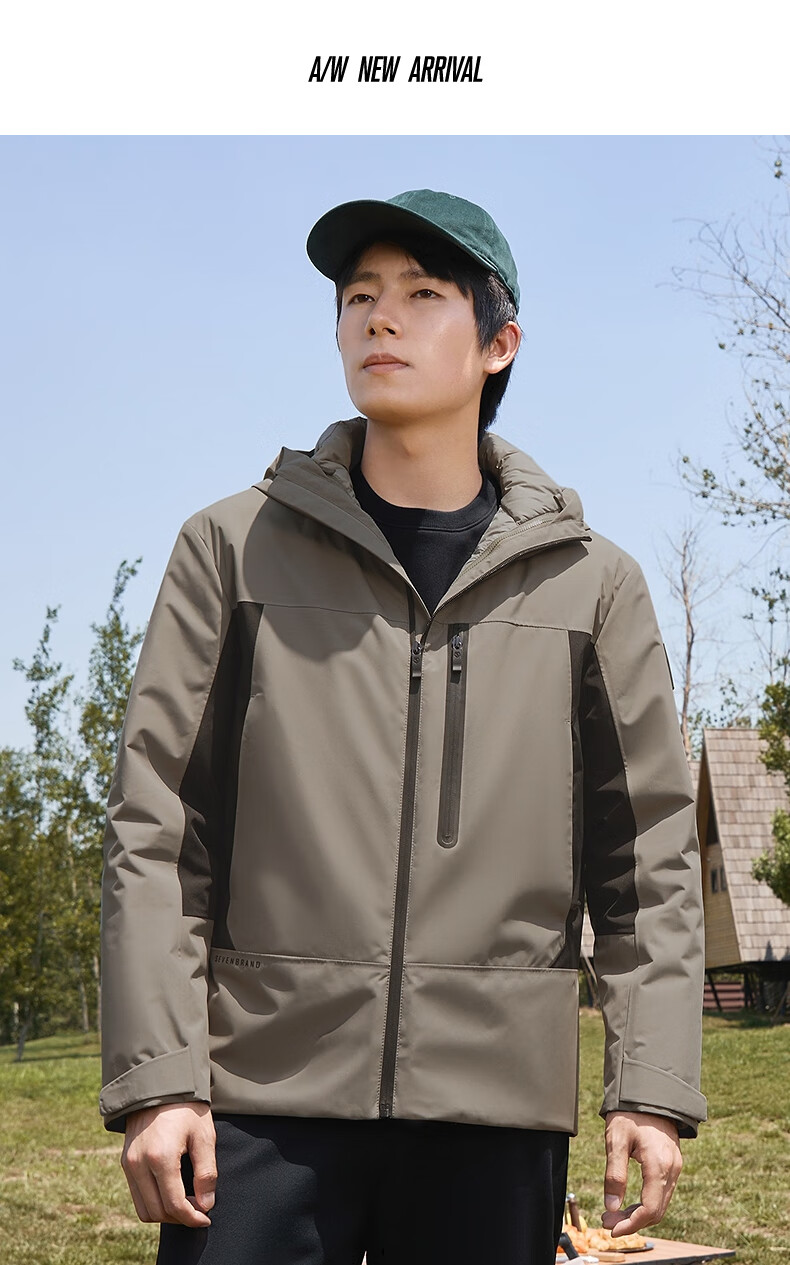 SEVEN Water-Repellent Down Jacket Men 3-in-1 Detachable Liner Hooded Warm Outdoor Coat 8