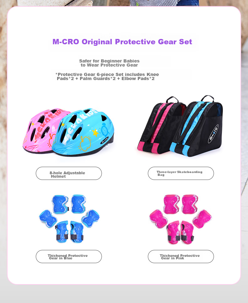 Micro Maiguo Roller Skates, Micro Children's Inline Skates for Boys And Girls, Roller Sports, 906M Pink Set, Size M 16