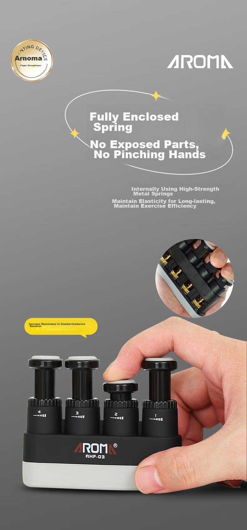 AROMA Adult Finger Strengthener, Piano Finger Trainer, Guitar Grip Exerciser AHF-03 9