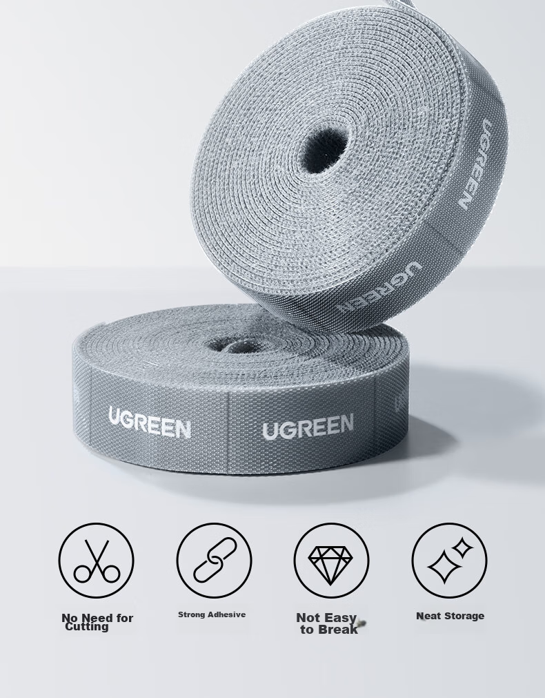 UGREEN Velcro Cable Ties, Self-Adhesive Nylon Zip Ties for Computer Cables, Data Cables, Earphones, Cable Management, No Drilling Required Cable Organizer, No Cutting Needed, 5 Meters Long 3