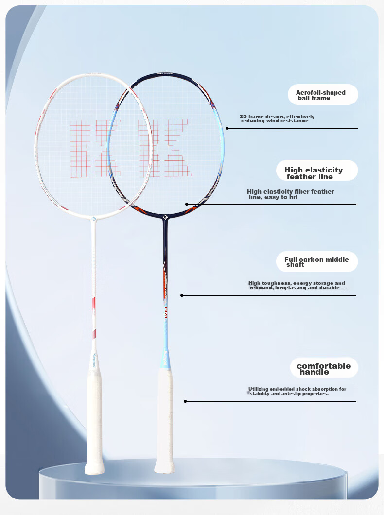 KUMPOO Badminton Racket, Full Carbon Fiber, Lightweight And Easy to Control, Durable, Versatile for Attack And Defense, Couple's Pair Racket C920 Xuelinglong + Deep Sea Blue 3