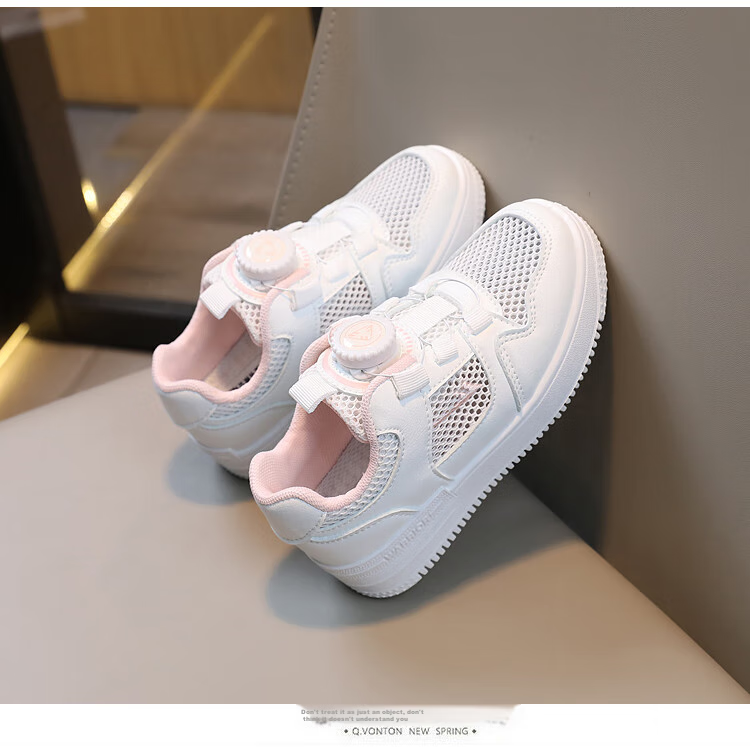 Warrior Children's Shoes, Mesh Upper White Sneakers, Sandals, Button Sports Shoes, Casual Shoes, Skateboard Shoes, WZ(CL)-0347, White, Size 35 8
