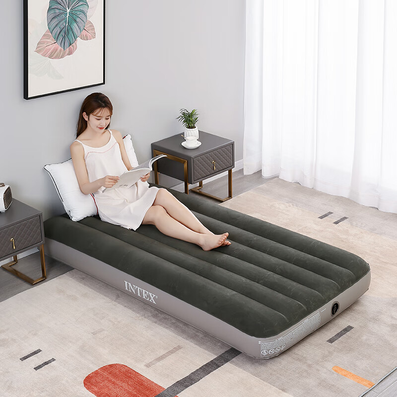 INTEX Inflatable Mattress, Camping Outdoor Air Bed, Floor Sleeping Pad, Home Automatic Inflation Bed, Single Folding Bed, 64107N