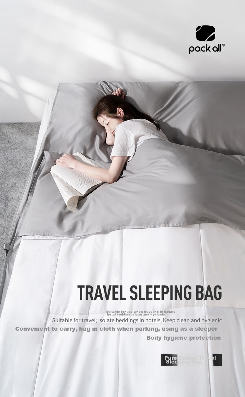 Pack All Xinjiang Cotton Pure Cotton Dirt-Proof Sleeping Bag for Business Trips, Hotels, And Vacations, 60S Satin Cotton Skin-Friendly Portable, Gray Double Size 1