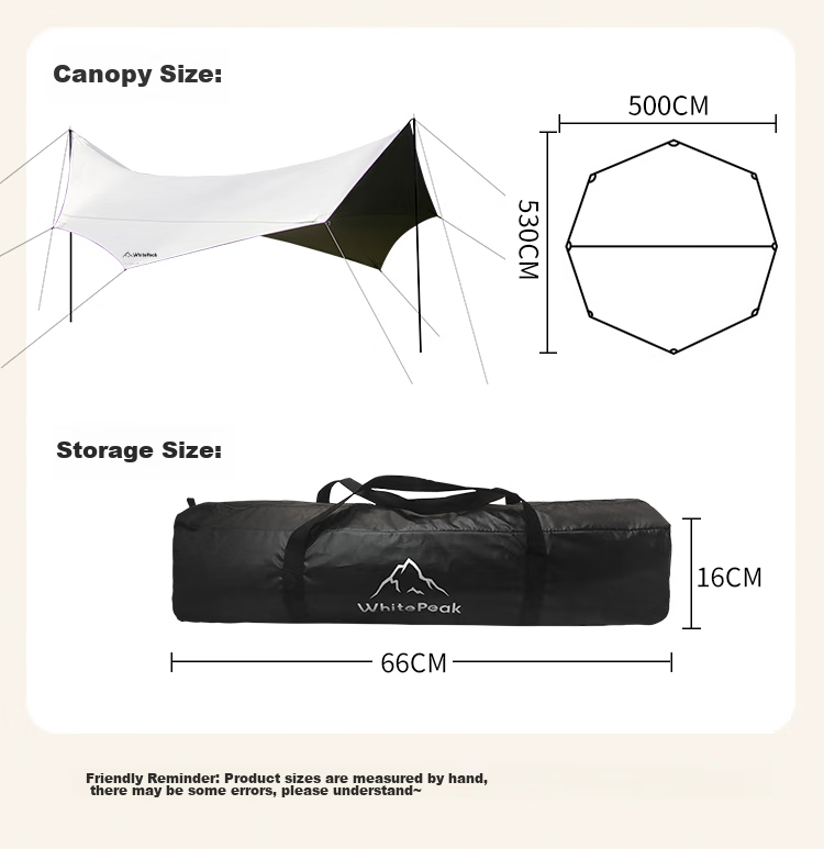 WhitePeak Tarpaulin Sunshade Tent, Black Rubber Silver-Coated Camping Butterfly-Shaped Sun Protection, Outdoor Leisure Rainproof Shelter, Area Approximately 25 Square Meters 10