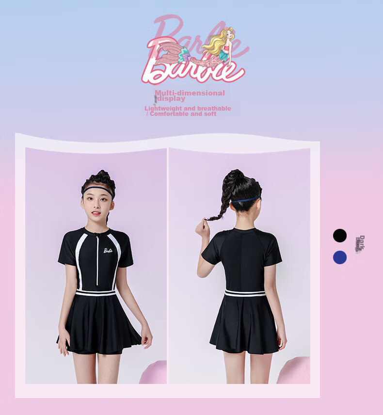 Barbie Children's Sun Protection Swimsuit One-Piece Dress for Older Girls, Conservative Swimwear for Elementary, Middle And High School Training for Young Wome 4