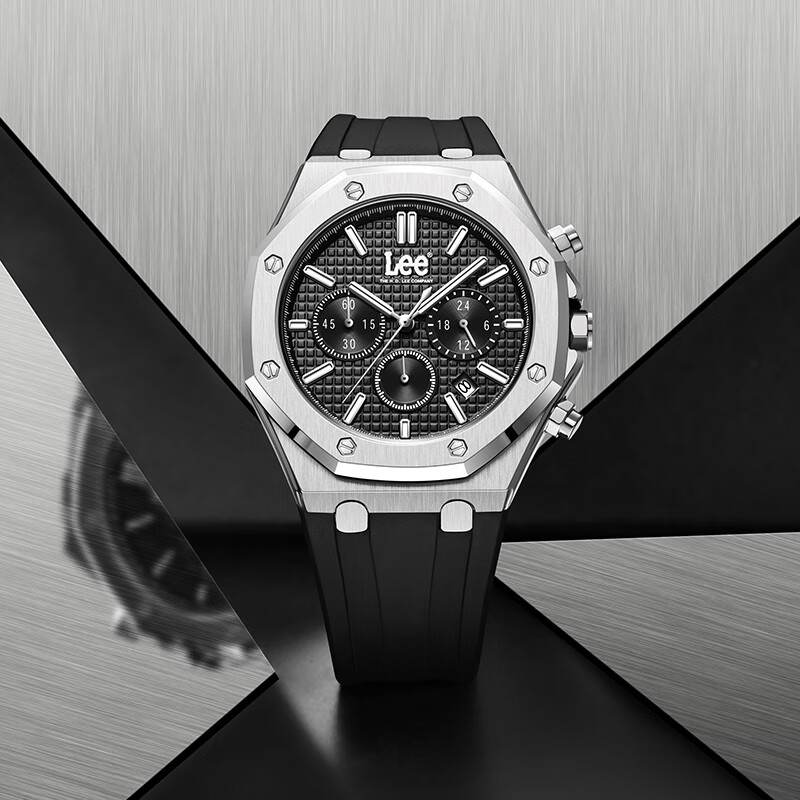 李男式多功能时尚简约三眼六针防水夜光硅石英手表F492[银黑]