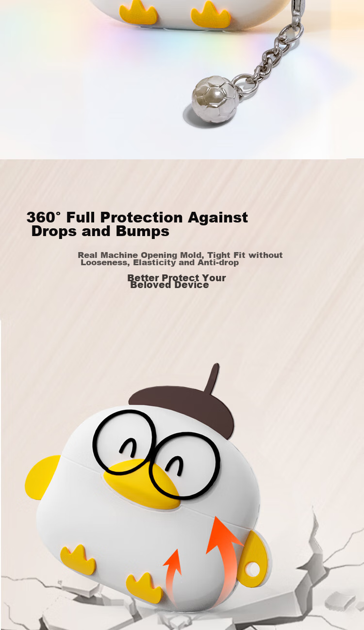 Aolang Compatible AirPods Pro Second Generation Protective Case, Silicone Cover for Apple Pro 1/2 Wireless Bluetooth Earphones, Trendy Creative Storage Box, Cute White Jazz Duck Desig 4
