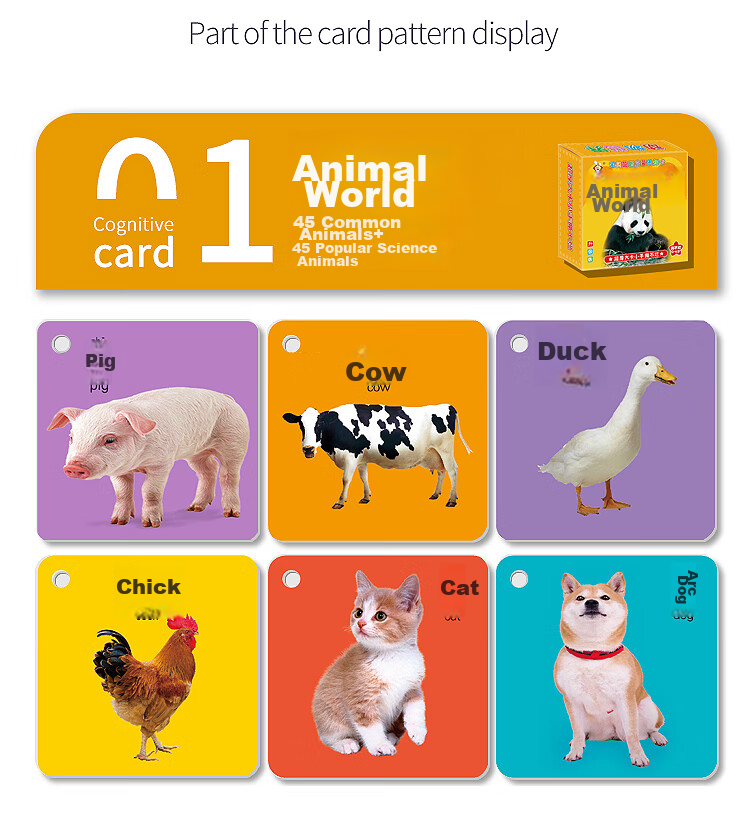 Dipuer Colorful Cards for Baby's Early Education, 3-6 Months Cognitive Cards, Picture Recognition Cards, Animal Cards, Object Recognition Cards 5