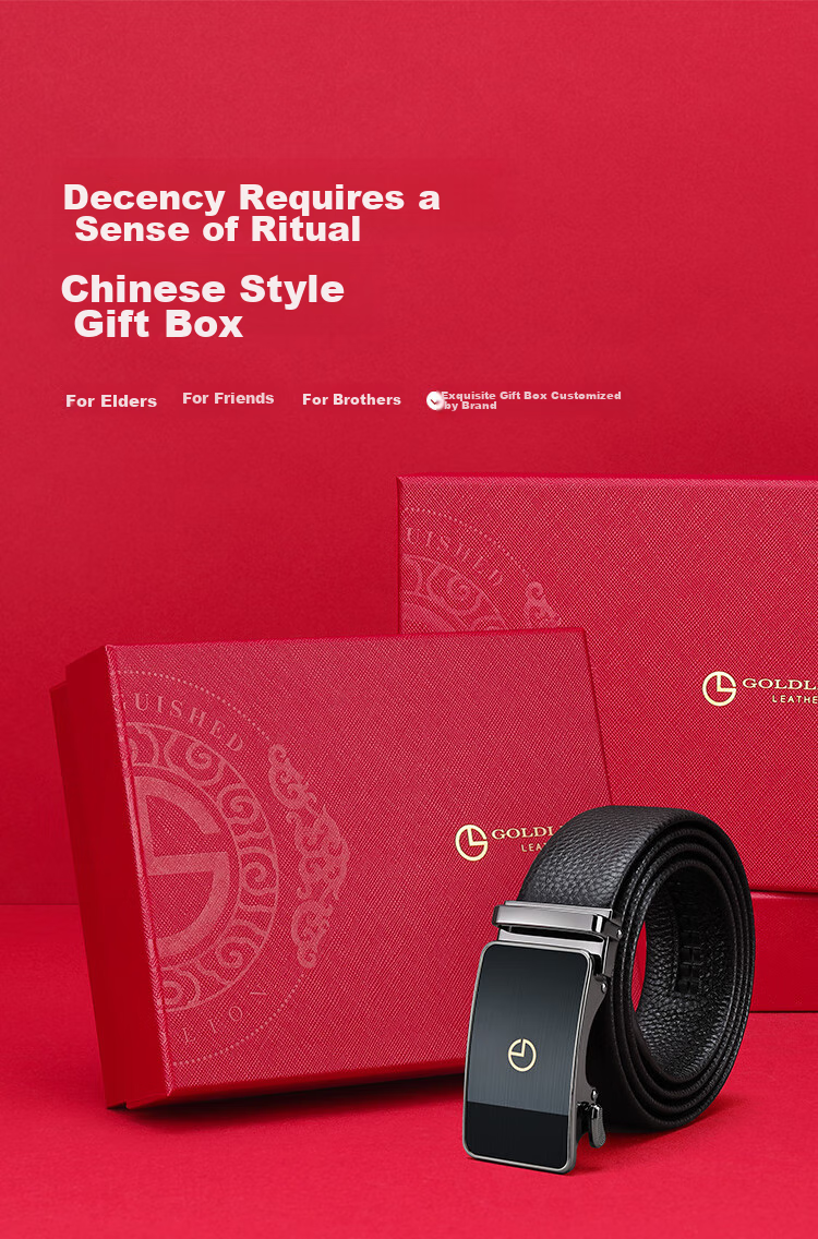 Goldlion Men's Automatic Buckle Belt, Business Casual Waistband Gift Box, Top-Grain Leather Trouser Belt, Birthday Gift 2