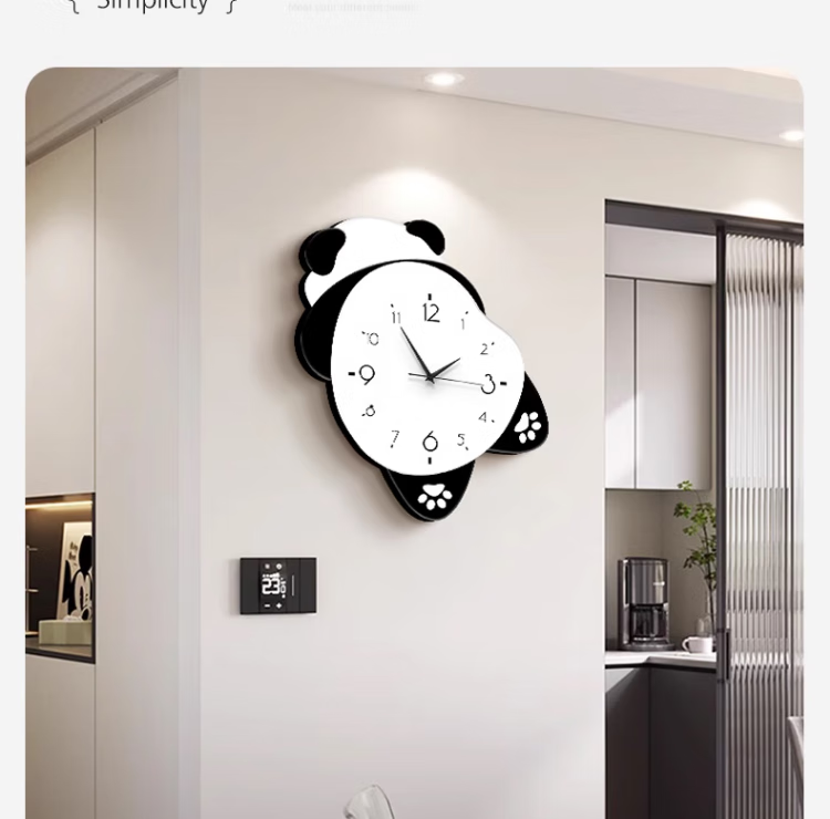 Mao Jiu Jiang 2026 New Panda Wall Clock Modern Minimalist Cream Style Living Room Creative Home Clock 15