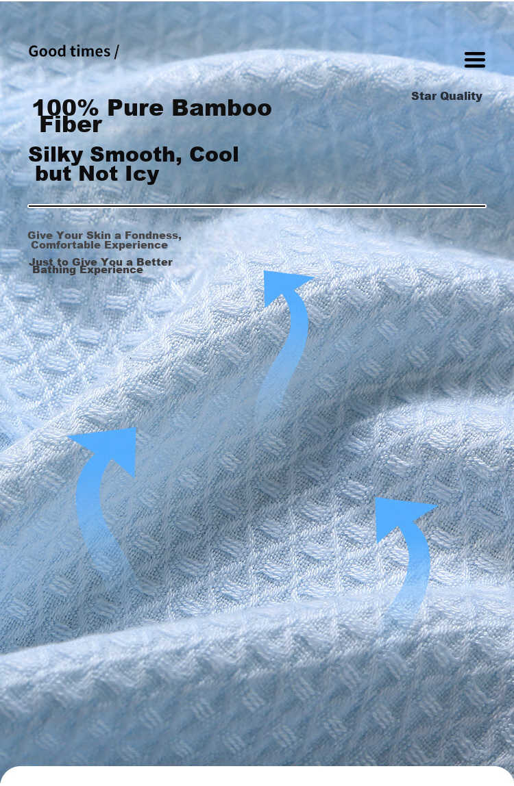 Zhuyibai Bamboo Fiber Bathrobe for Men And Women, Spring And Summer Sleepwear, Home Loungewear, Waffle Weave Gauze Steaming Suit, Blue, Size L 6