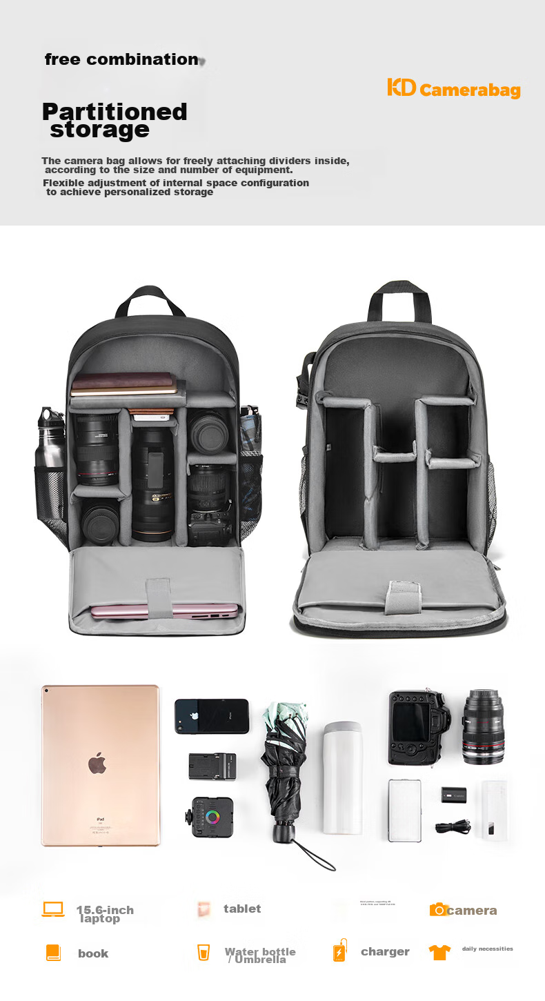 CWATCUN Camera Backpack, Portable Shoulder Bag for Canon Nikon Sony, Multifunctional Water-Resistant Shooting Bag 2