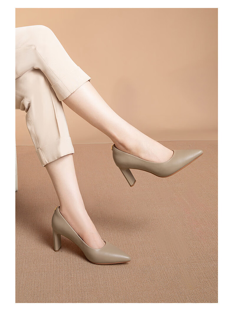 COMELY High Heels for Women, Chunky Heel Pointed Toe Comfortable Soft Sheepskin Ladies Pumps Soft Sole Professional Shoes, Black, Size 34 12
