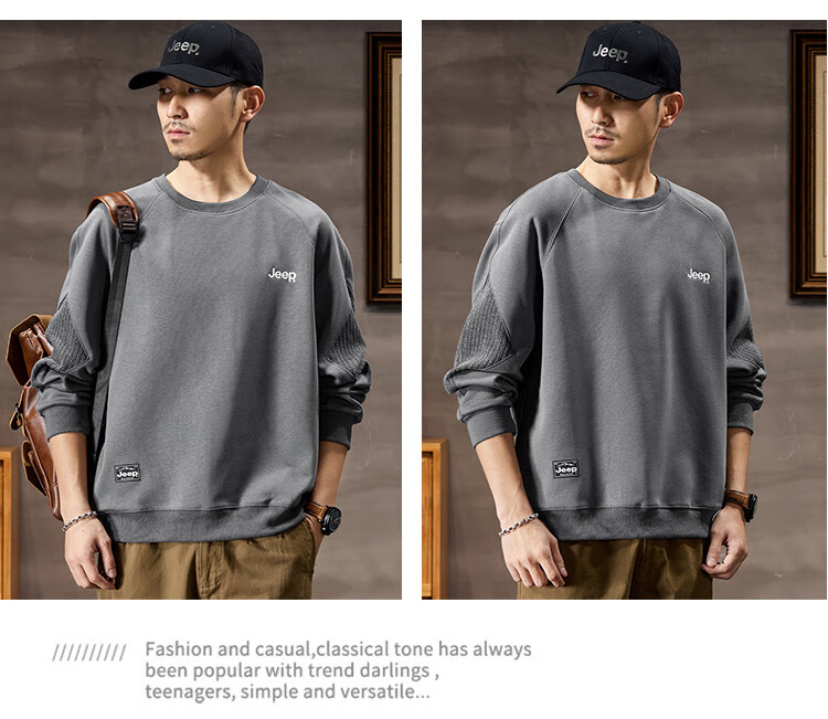 JEEP 2026 Spring And Autumn Loose Comfortable Men's Sweatshirt, Casual Sports Top, Round Neck Long-Sleeve Pullover Sweatshirt for Me 19