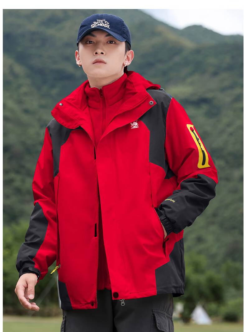 EASTERN CAMEL Couple's Three-In Outdoor Jacket for Men And Women with Detachable Windproof Layer, Black Three-In 3XL 26