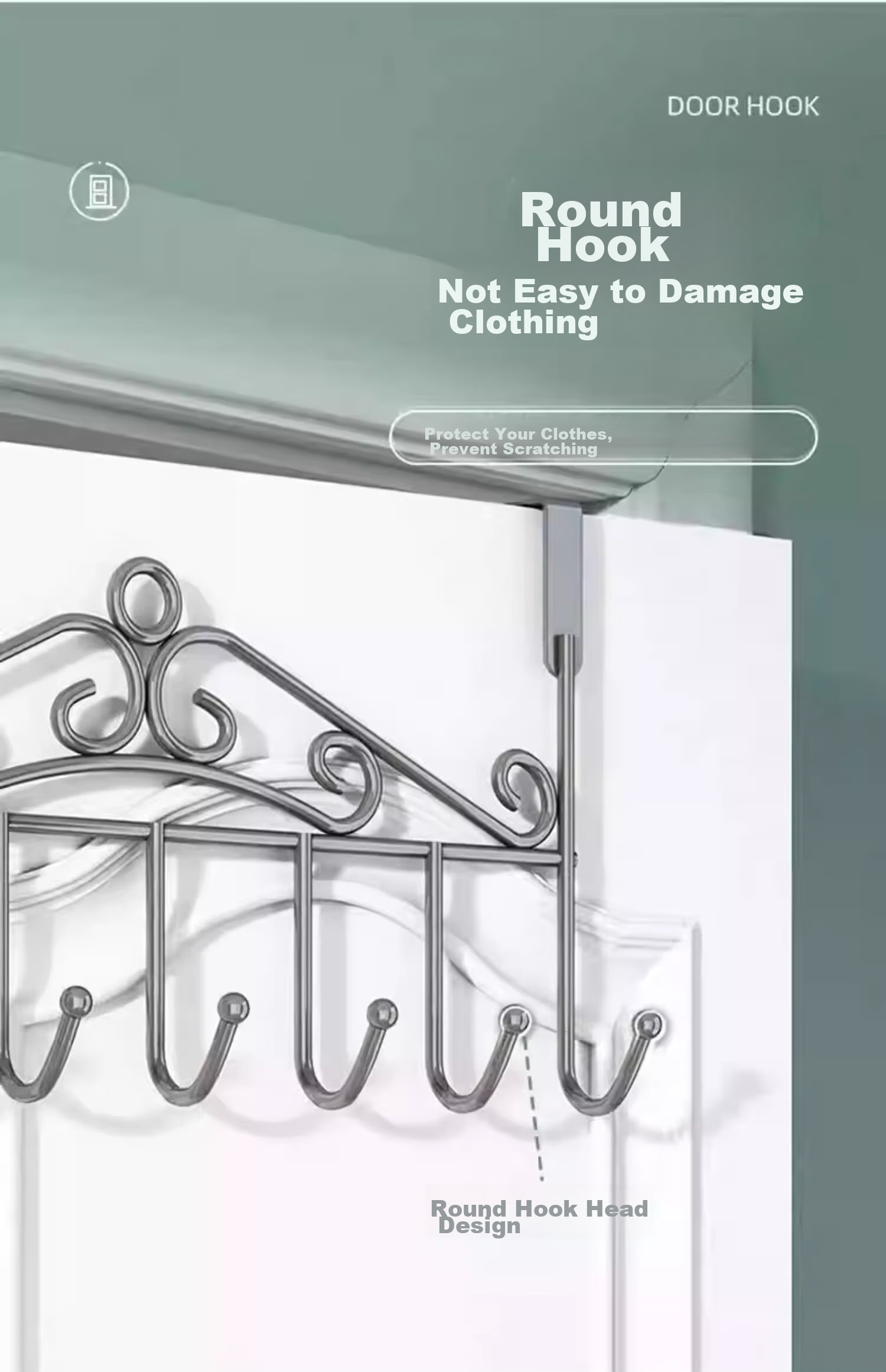 YOUQIN Door Hook, No Drilling Required, Over-The Coat Rack, Clothes And Hat Hanger for Behind The Door 7