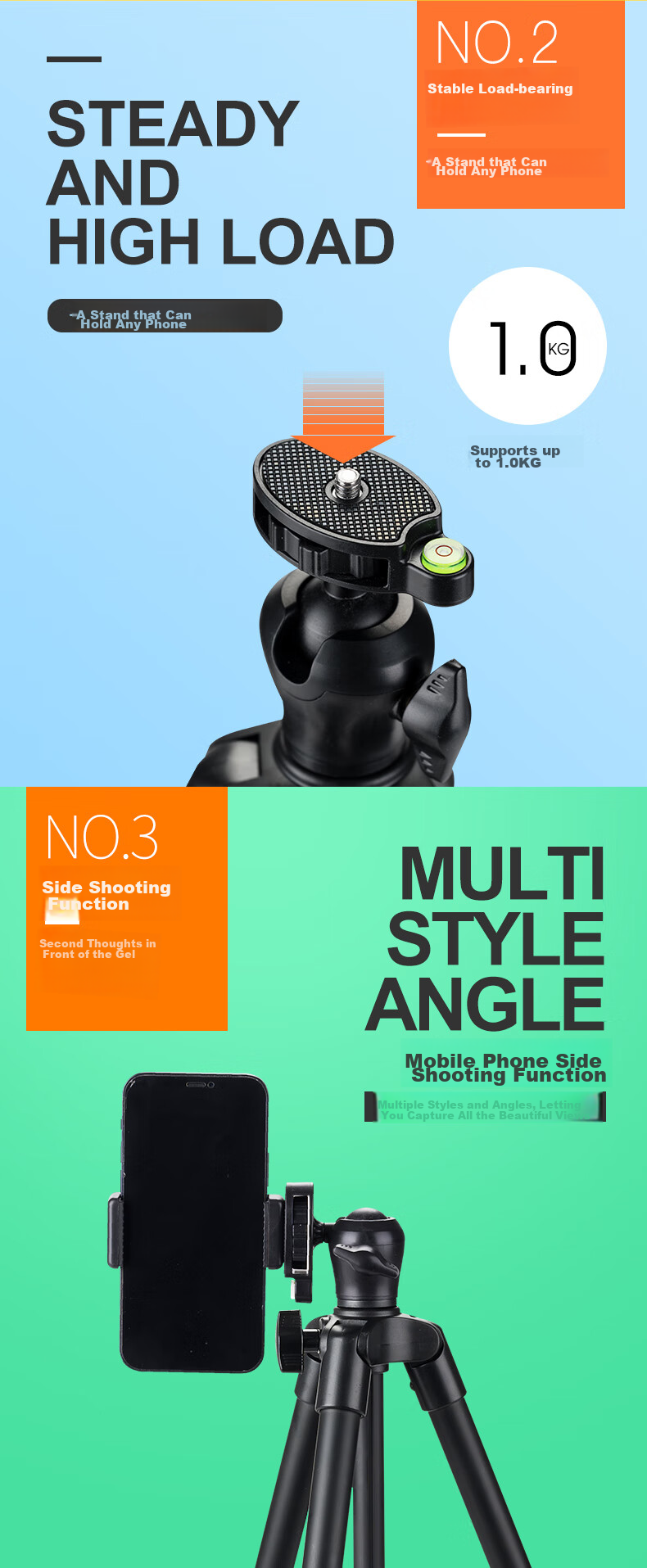 Weifeng WT-336 Spherical Gimbal Phone Live Streaming Stand Tripod, Lightweight Portable Selfie TikTok Short Video Recording Desktop Multifunctional Floor-Standing Outdoor Tripod 3