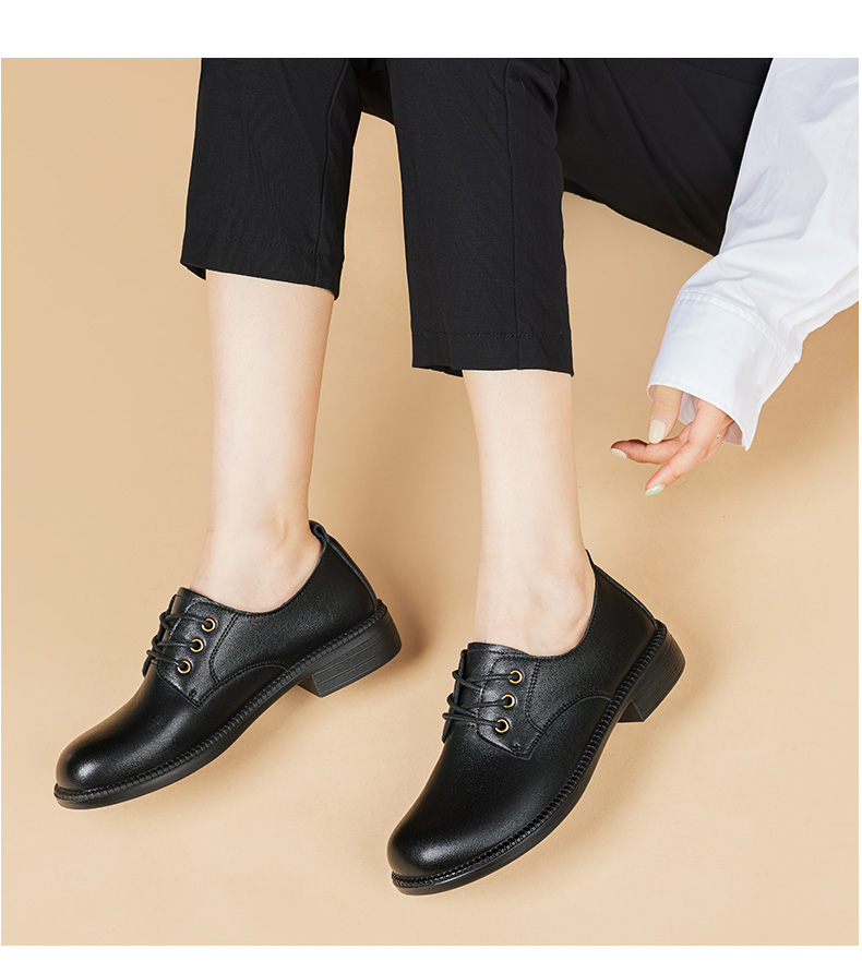 LAORENTOU Women's Single Shoes, Wedge Heel Leather Shoes, Women's Commuter Casual Shoes, Breathable Work Mom Shoes, LB12266, Black, Size 38 13