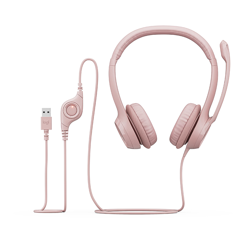Logitech H390 Stereo USB Headset with Microphone, Computer Laptop Office Headphones, Zhuyu Pink, Single Pack
