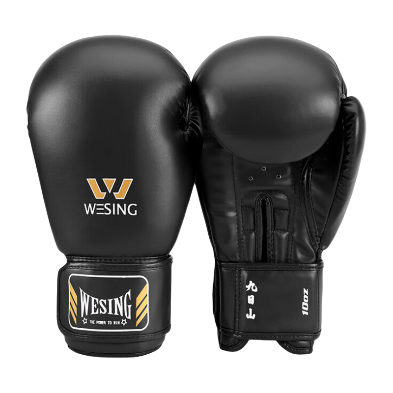 Jiurishan Boxing Gloves, Adult Sanda Martial Arts Fighting Professional Gloves, Punching Bag Gloves Training Equipment, Black 12oz