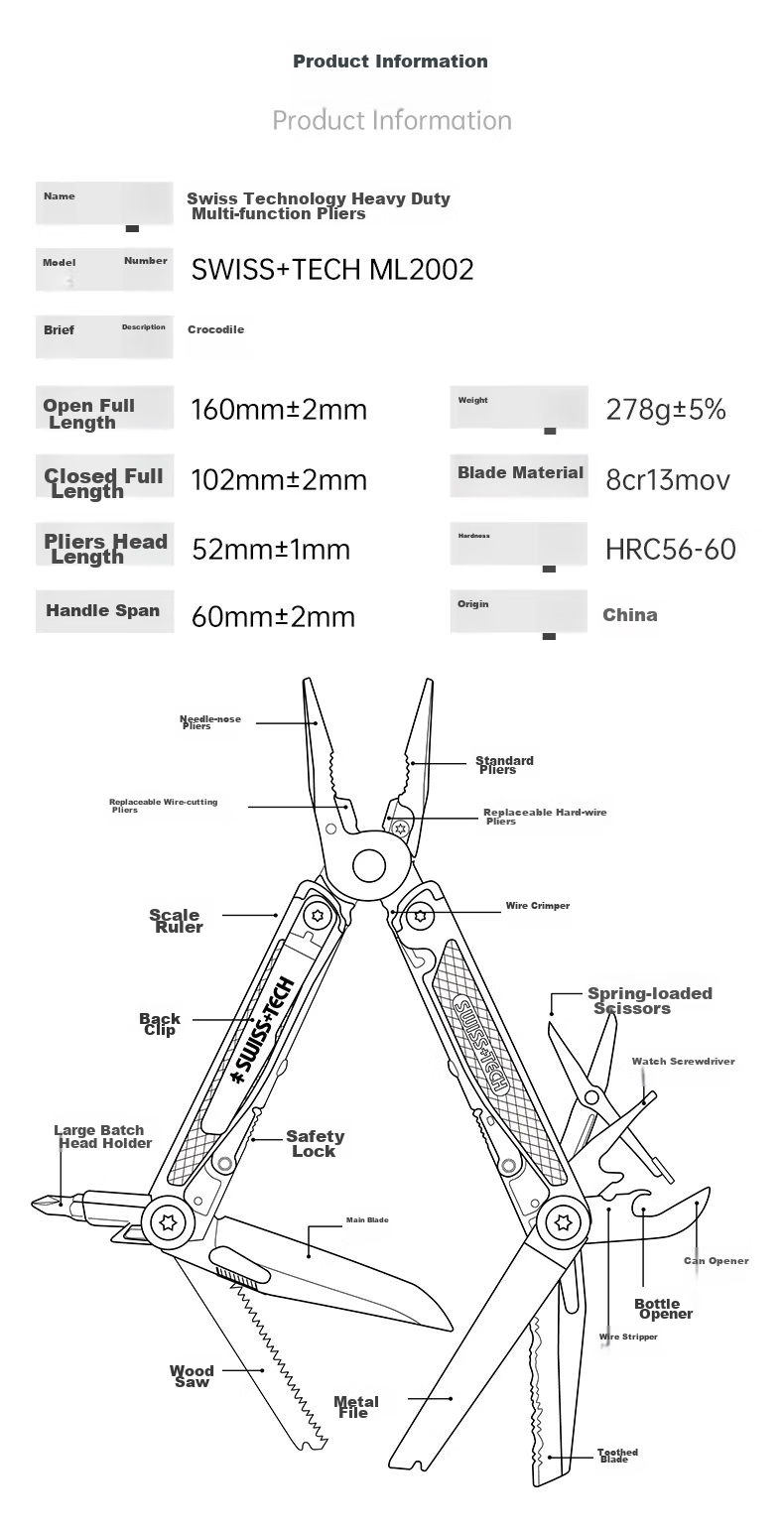 SHEFFIELD Swiss Technology Multifunctional Pliers, Outdoor Folding Knife, Portable Emergency Scissors, Wilderness Survival Equipment 2