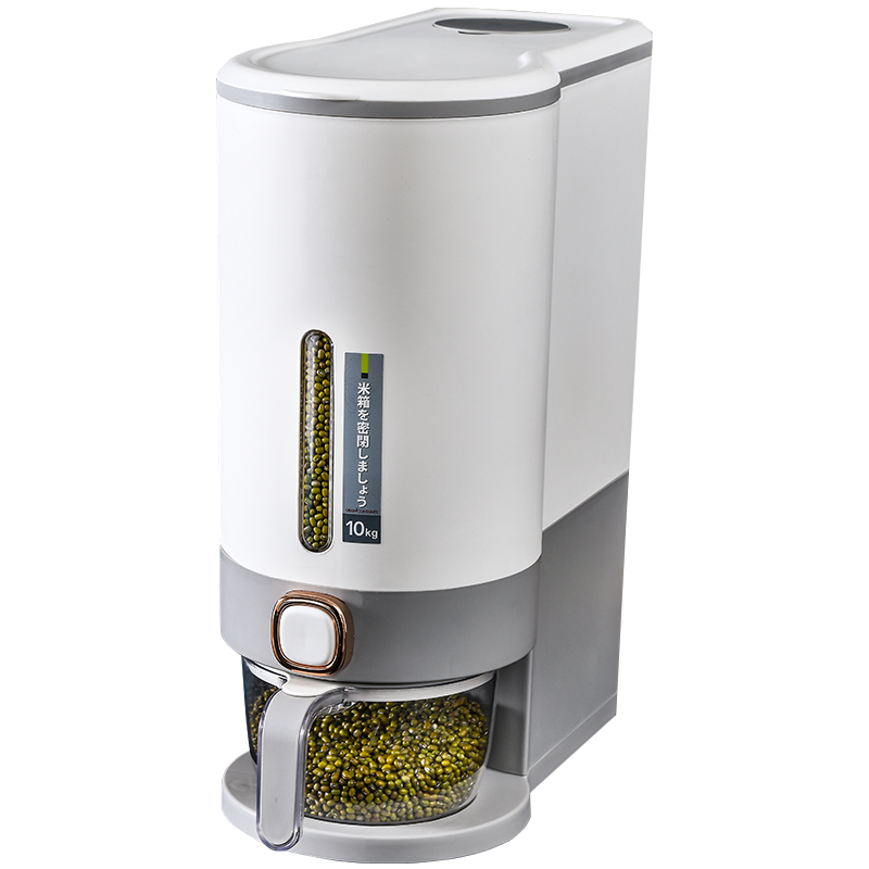 JEKO&JEKO Rice Storage Container, Insect-Proof And Moisture-Proof, Food-Grade Sealed Automatic Rice Dispenser, Rice Bin Storage Box, Light Gray, 20 Jin Capacity