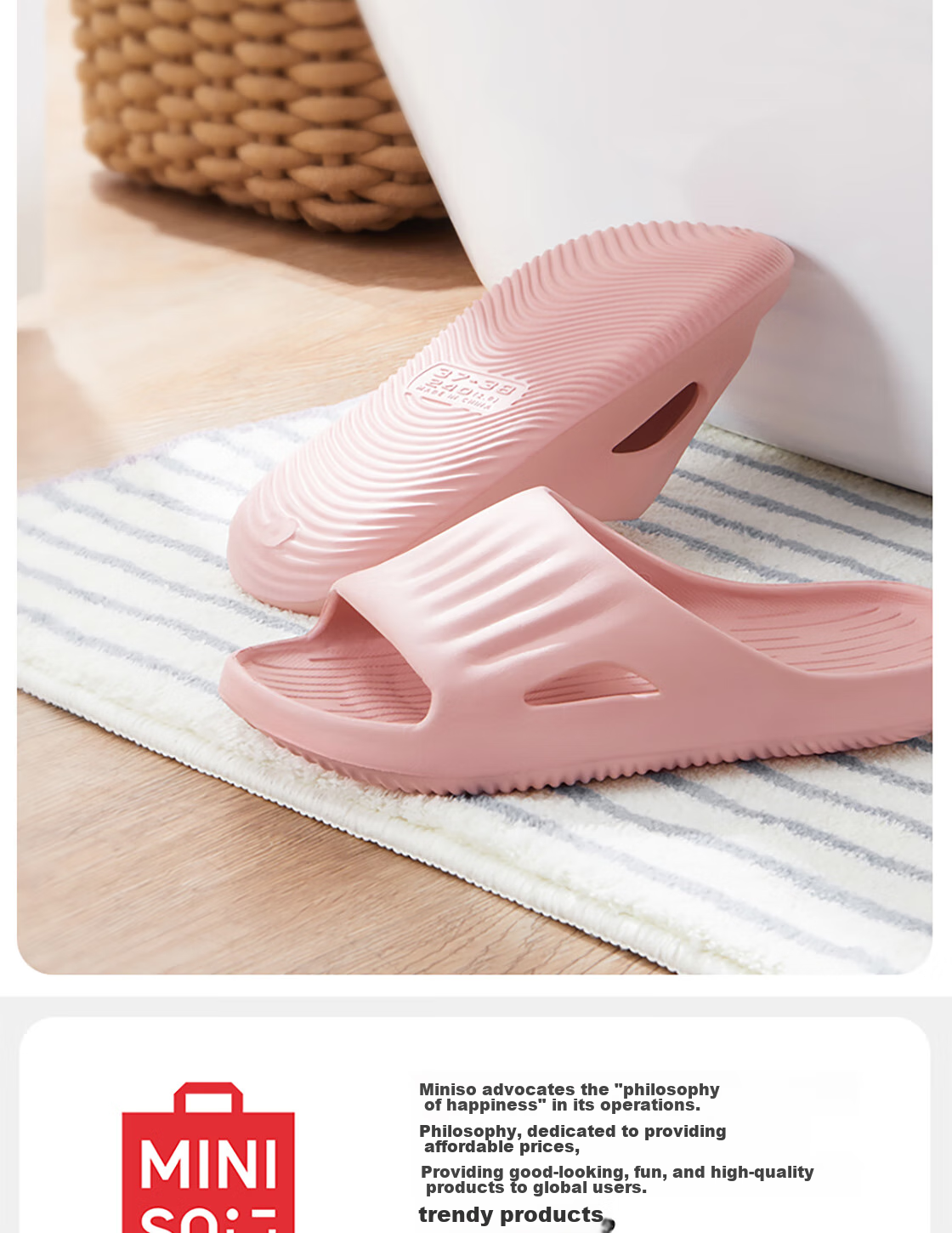 MINISO Soft Cloud Series Bathroom Slippers, Pink, Size 37-38 24