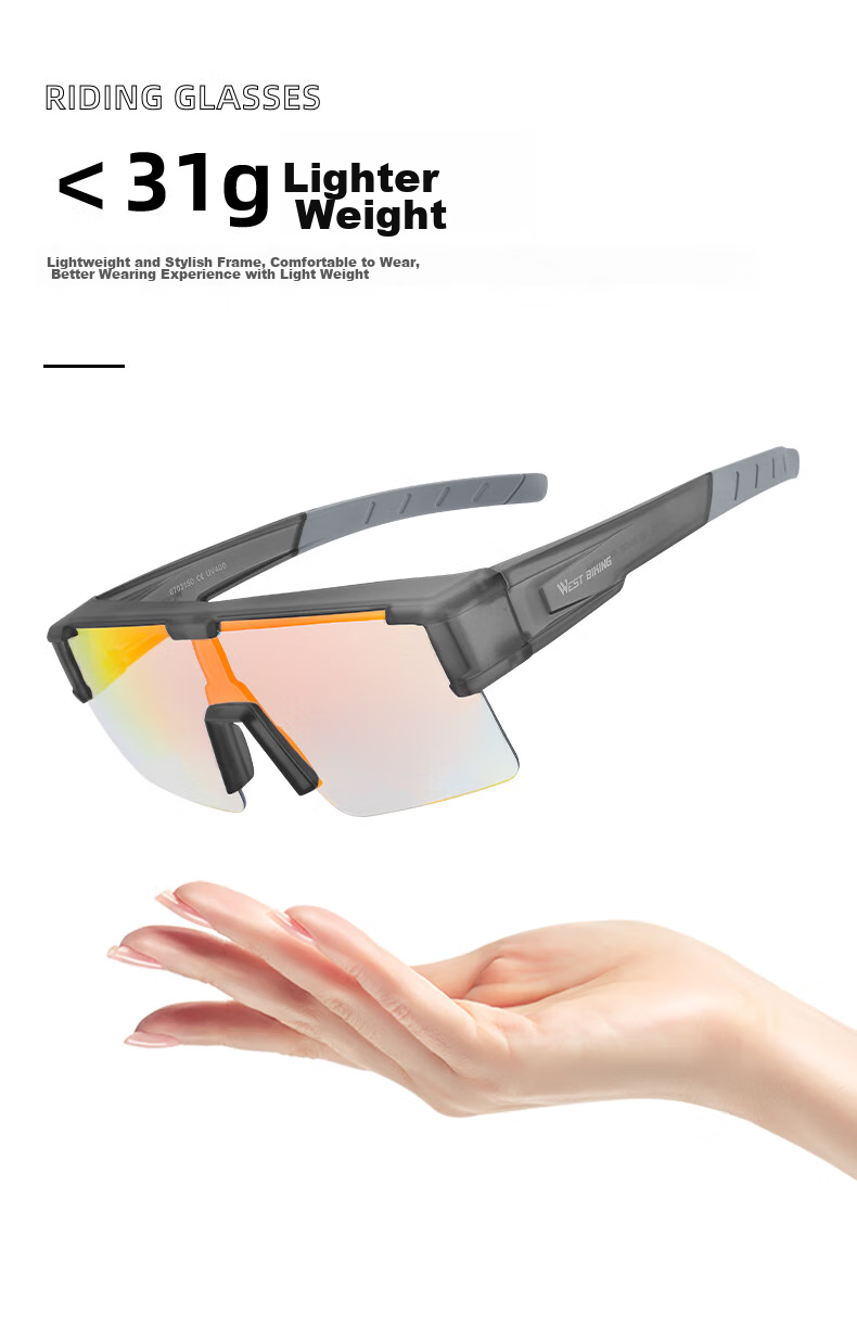 WestBiking Cycling Glasses, Photochromic Myopia-Proof Windproof Goggles, Large Frame Black 9