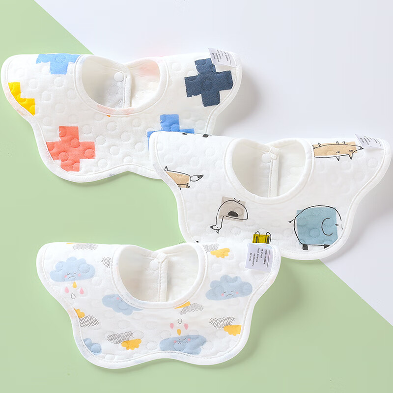 Tongyan Baby Drool Bib, Pure Cotton Waterproof Bib, Infant Feeding, Newborn Anti-Spit Bib, 360-Degree Rotating Bib, 3-Pack