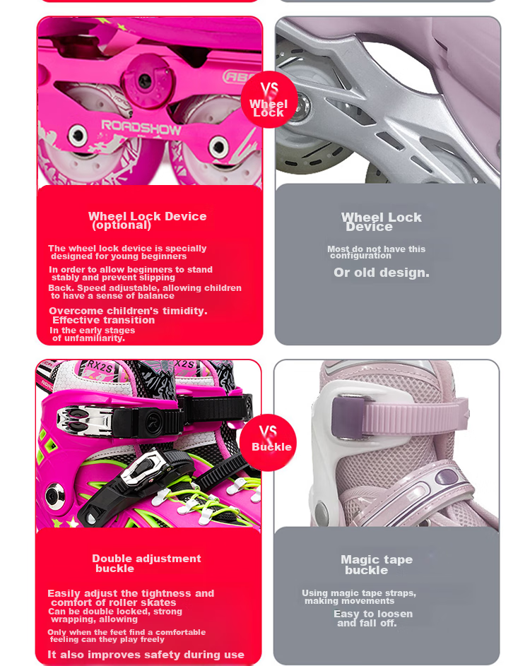 ROADSHOW Kids Roller Skates Locking Wheels Complete Set Boys Girls Beginner Ice Skates Inline Skates RX2S Pink Purple L 1