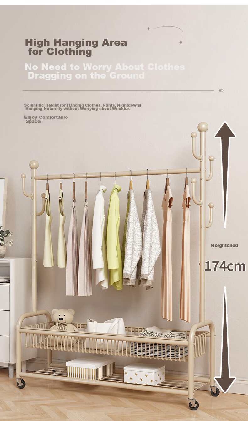 Quanpinwu Floor-Standing Coat Rack, Bedroom-Specific Clothes Hanger, Premium Storage Rack with Double 120cm Hooks 7
