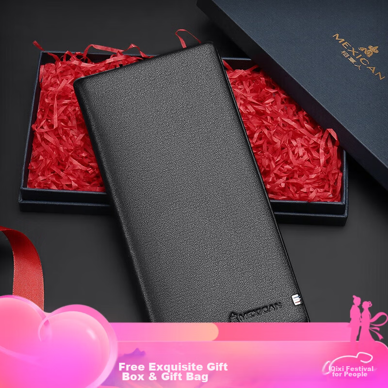 MEXICAN Genuine Top-Grain Leather Wallet for Men, Long Style Billfold, High-End Gift Box, Birthday Present for Boys And Fathers