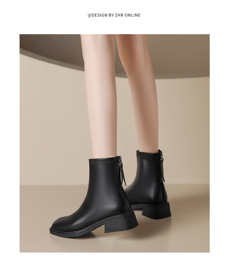 ZHR Women's Short Boots, Autumn And Winter Fleece-Lined, Warm Slim Boots, Fashionable Elegant Back-Zip Women's Boots, BL210A, Black, Size 35 8