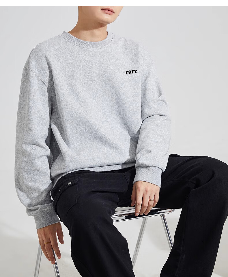 Huili Men's Sweatshirt, 320g Heavy Cotton, Autumn Long-Sleeve T-Shirt, Trendy Inner Layer, Loose-Fitting Men's Top, Black, Size L 17