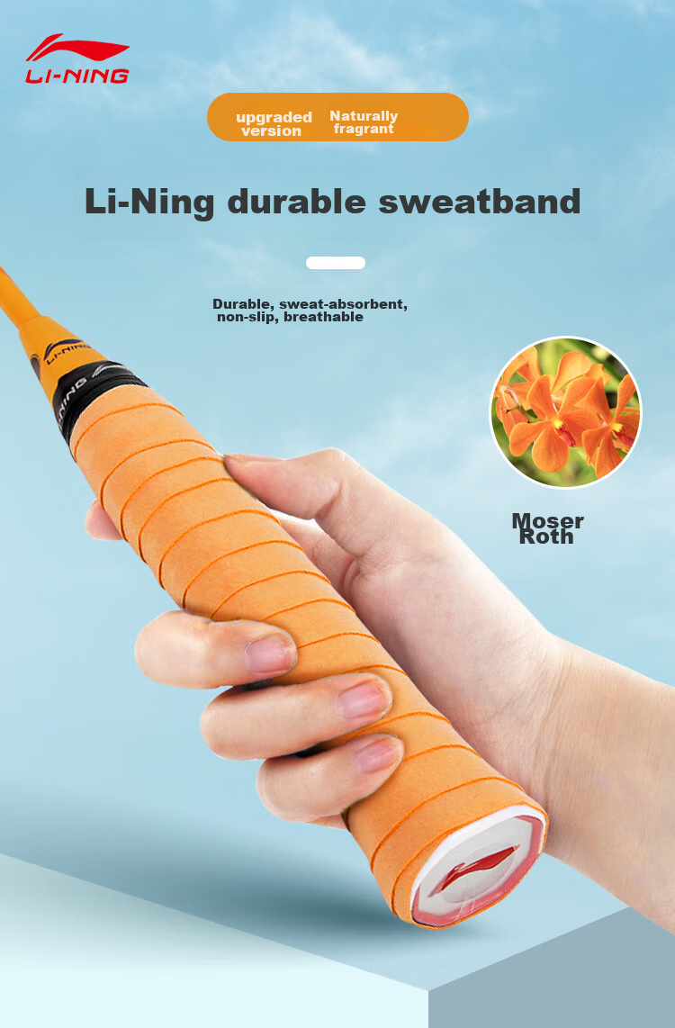 Li-Ning Badminton Grip Tape, Sweat-Absorbing And Non-Slip, GP2000, Pack of Ten, Orange Color, Moli La 1