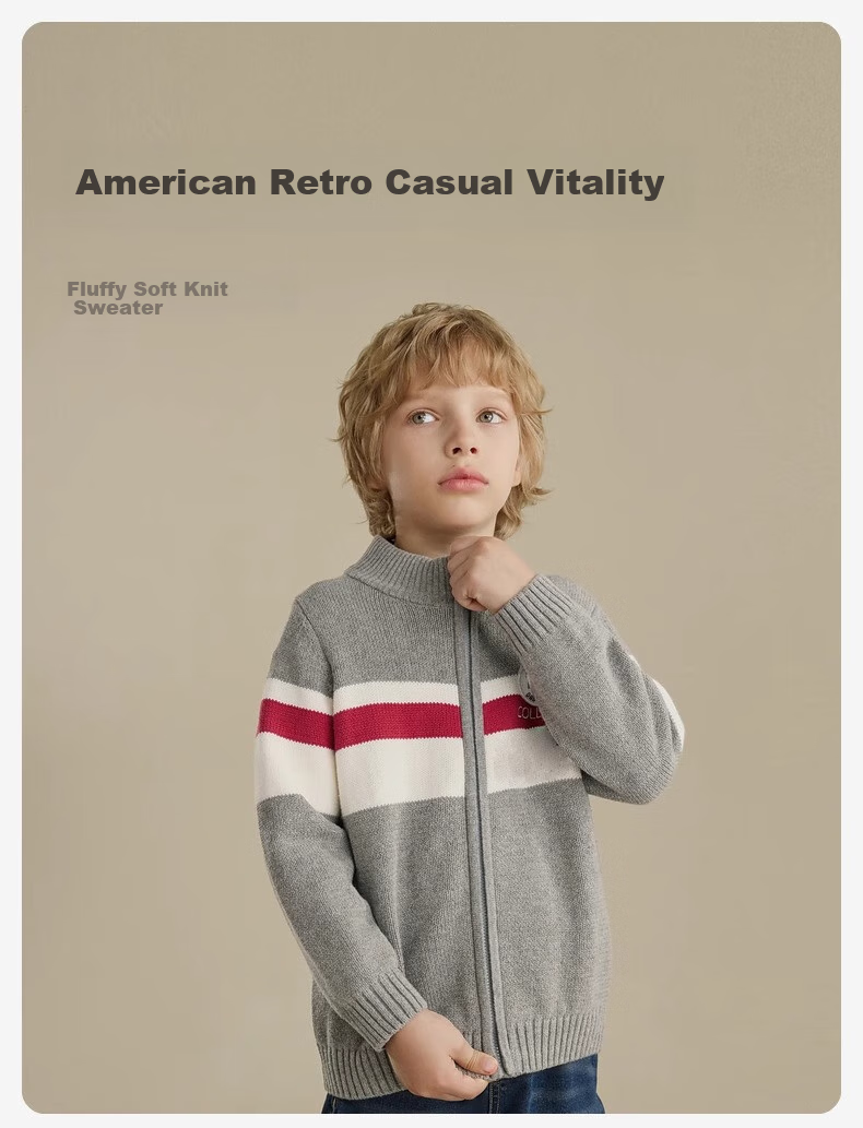 DAVE & BELLA Boys' Spring And Autumn Sweater, Children's Knitted Sweater, Boys' Preppy Style Cardigan, Older Children's Jacket 1