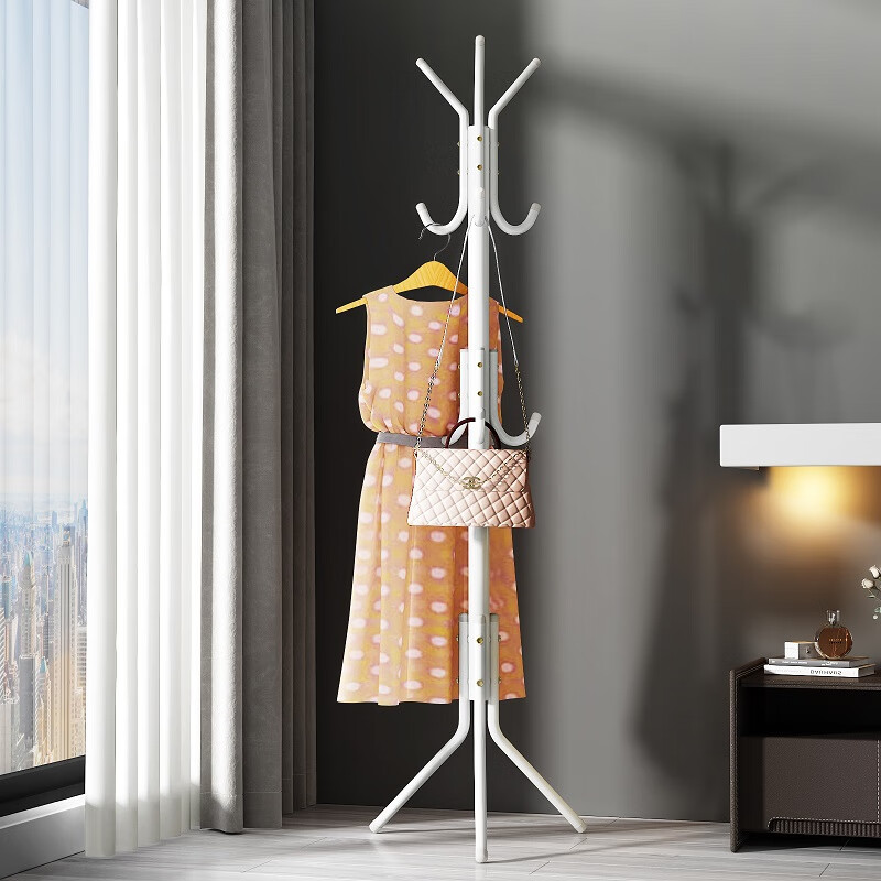 Anerya Iron Coat Rack, Floor-Standing Bedroom Clothes Hanger, Indoor Multi-Hook Garment Stand, Simple White Desig