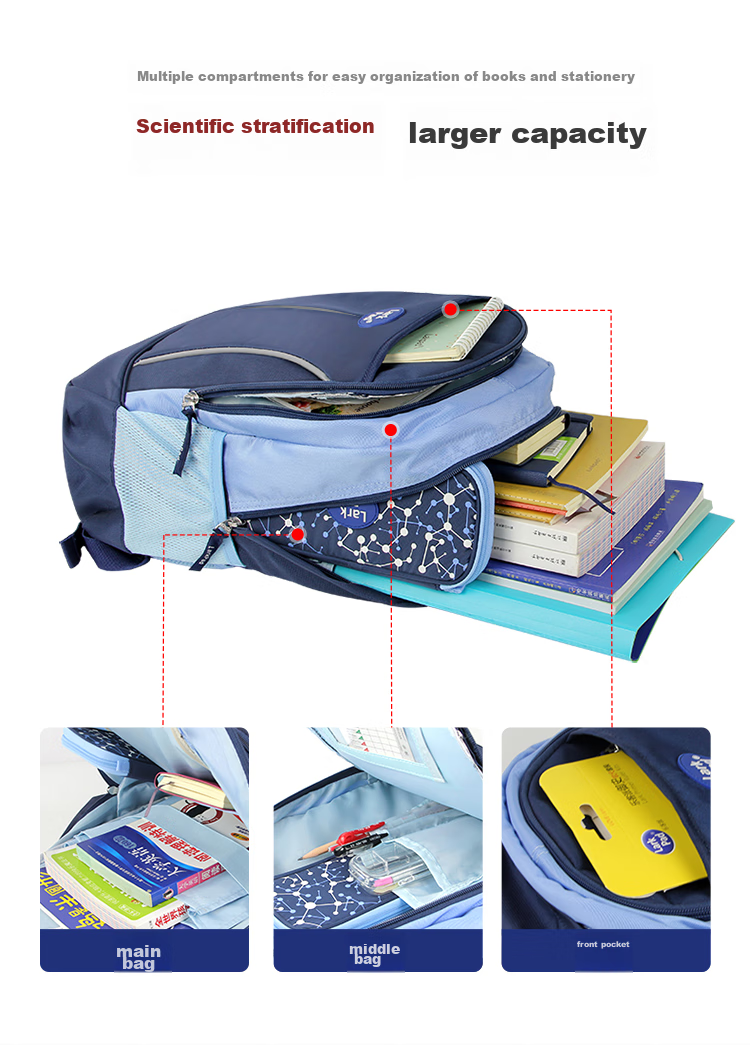 Lark Pad Elementary School Backpack for Boys And Girls Grades 3-6, Middle School Student Ultra-Lightweight Reduced Burden Shoulder Bag Children's Backpack 128 Duke Blue 14