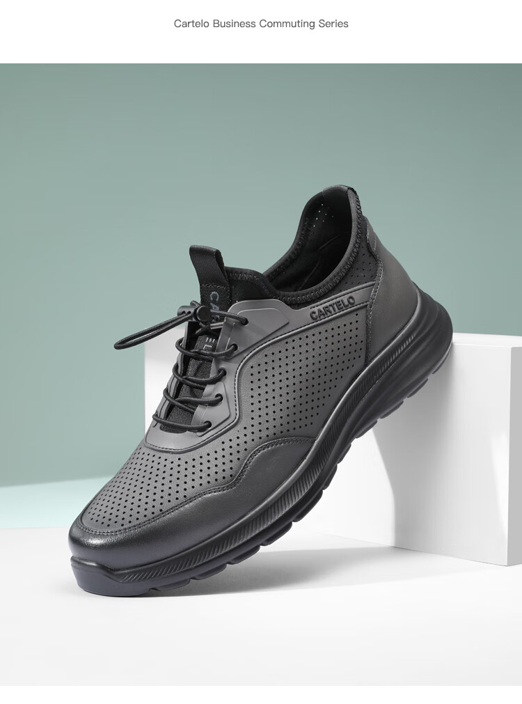 CARTELO Genuine Leather Men's Shoes, Business Casual Sports New Style for Autumn And Winter, Soft Thick-Soled Versatile Commuter Work High-End Black 12